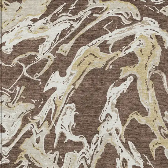 Brown Beige And Ivory Abstract Washable Indoor Outdoor Area Rug Photo 6