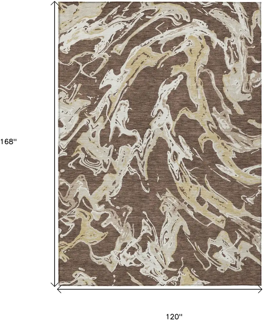 Brown Beige And Ivory Abstract Washable Indoor Outdoor Area Rug Photo 3