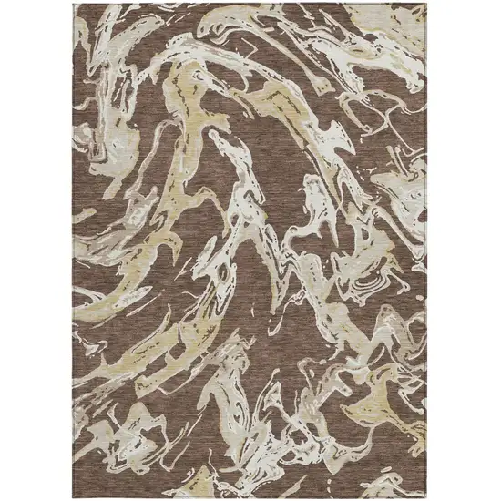 Brown Beige And Ivory Abstract Washable Indoor Outdoor Area Rug Photo 8