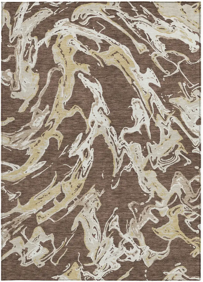 Brown Beige And Ivory Abstract Washable Indoor Outdoor Area Rug Photo 8