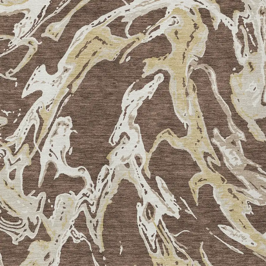 Brown Beige And Ivory Abstract Washable Indoor Outdoor Area Rug Photo 6