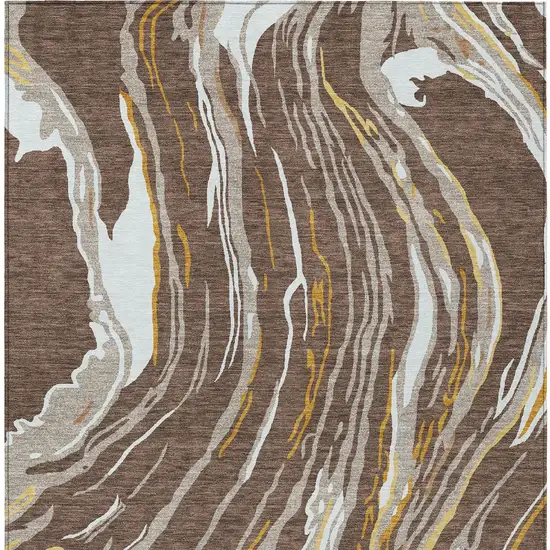 Brown Beige And Ivory Abstract Washable Indoor Outdoor Area Rug Photo 8