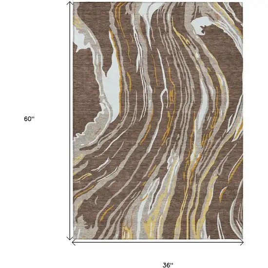 Brown Beige And Ivory Abstract Washable Indoor Outdoor Area Rug Photo 3