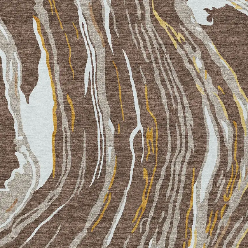 Brown Beige And Ivory Abstract Washable Indoor Outdoor Area Rug Photo 7