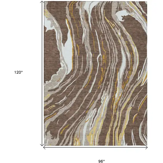 Brown Beige And Ivory Abstract Washable Indoor Outdoor Area Rug Photo 3