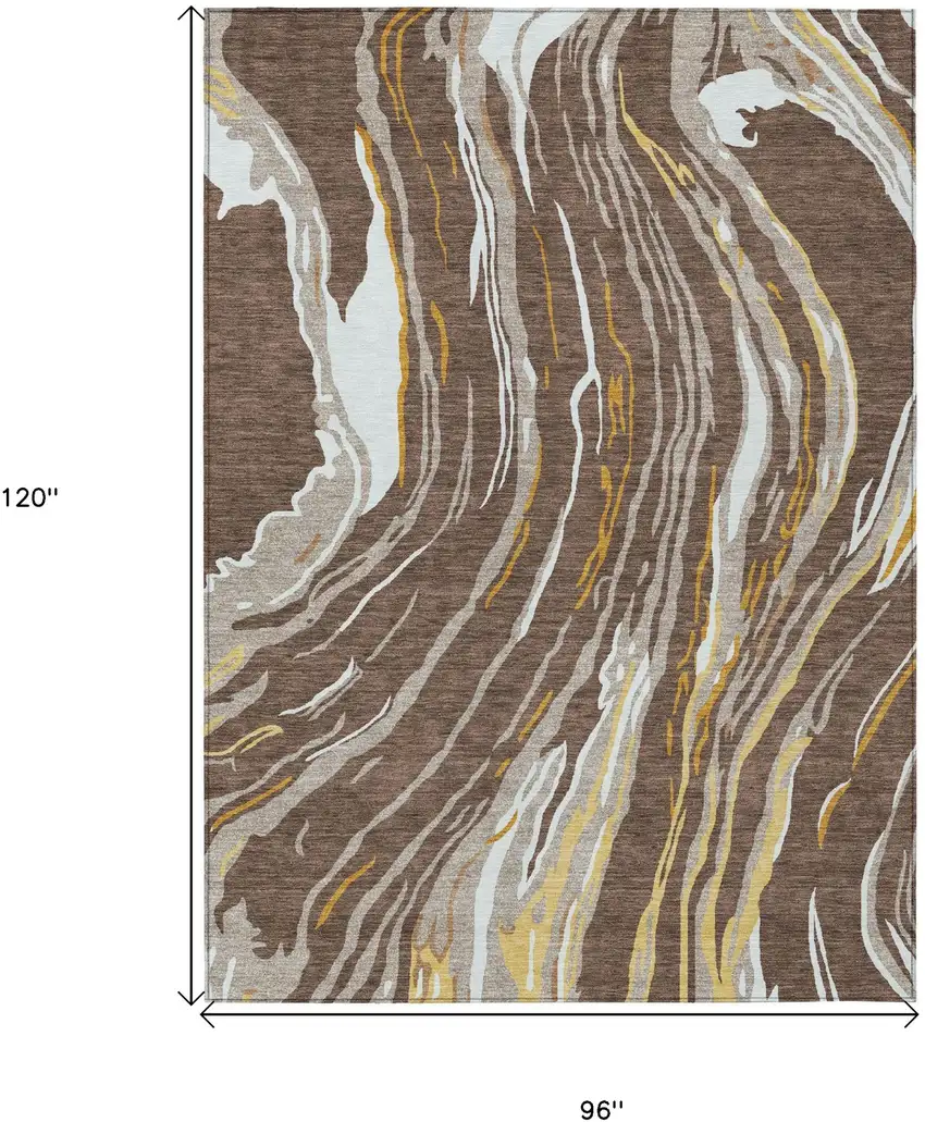 Brown Beige And Ivory Abstract Washable Indoor Outdoor Area Rug Photo 3
