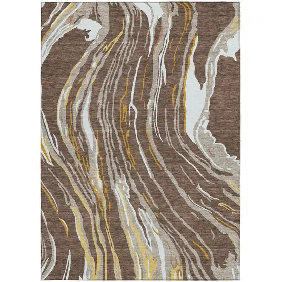 Brown Beige And Ivory Abstract Washable Indoor Outdoor Area Rug Photo 8