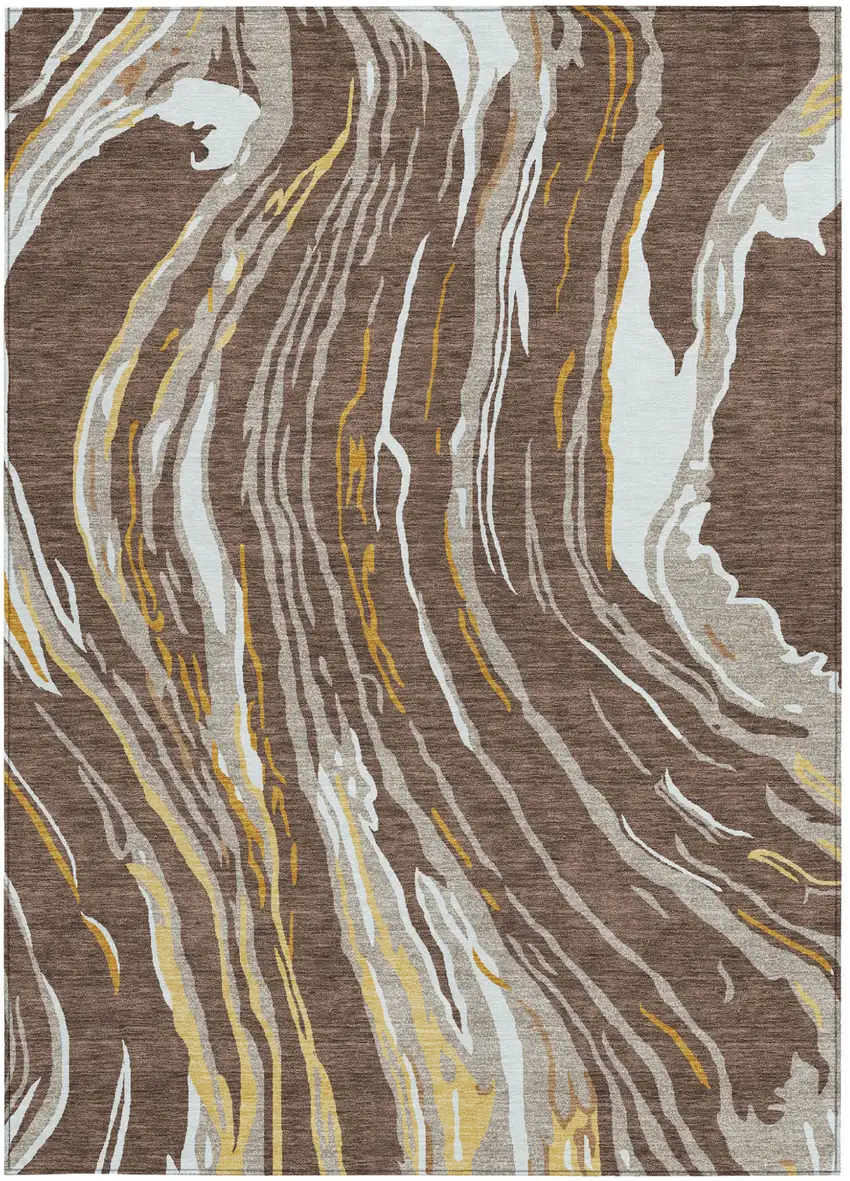 Brown Beige And Ivory Abstract Washable Indoor Outdoor Area Rug Photo 8