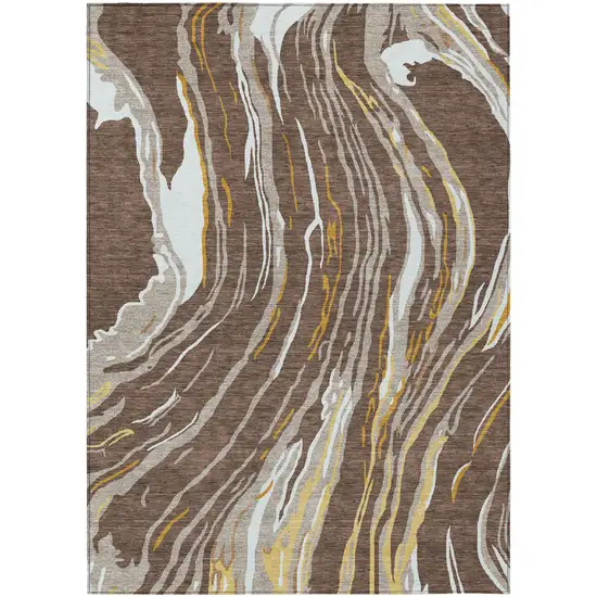 Brown Beige And Ivory Abstract Washable Indoor Outdoor Area Rug Photo 2
