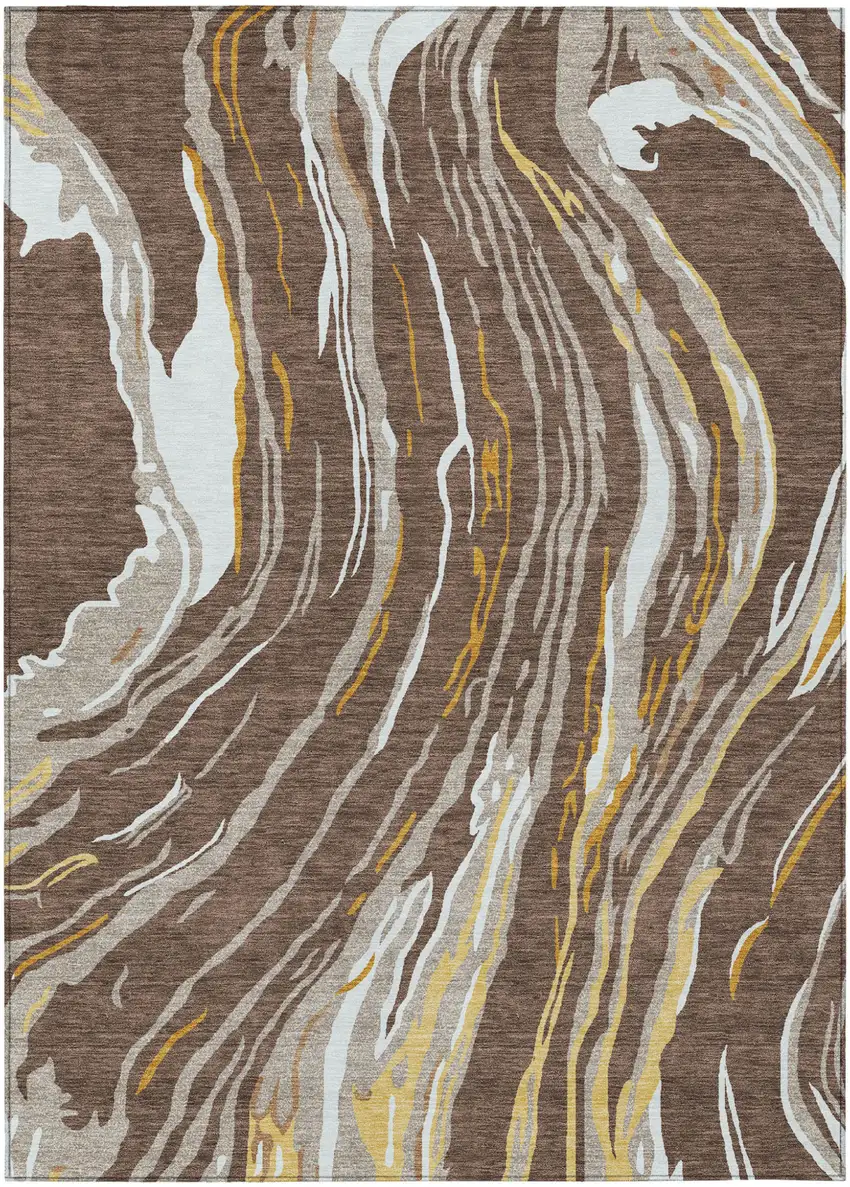 Brown Beige And Ivory Abstract Washable Indoor Outdoor Area Rug Photo 2