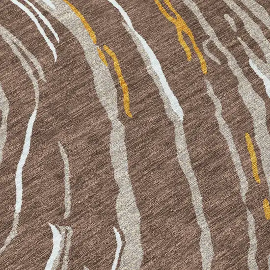 Brown Beige And Ivory Abstract Washable Indoor Outdoor Area Rug Photo 6