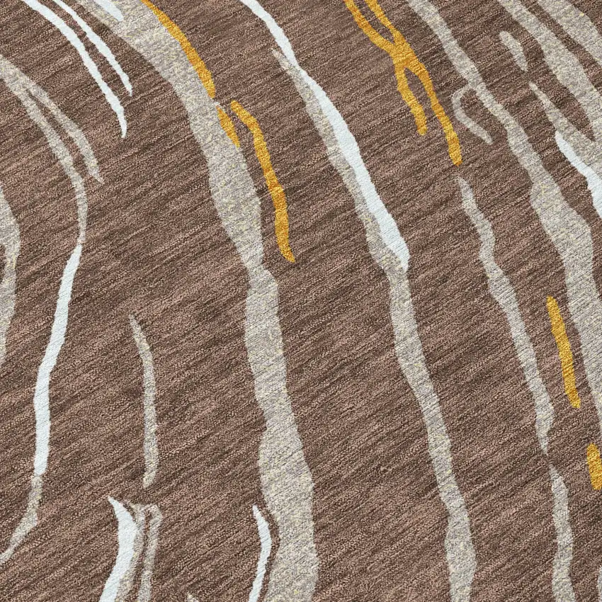 Brown Beige And Ivory Abstract Washable Indoor Outdoor Area Rug Photo 6