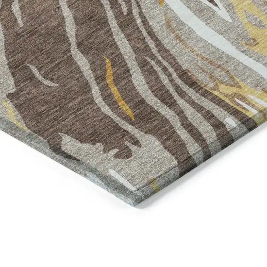 Brown Beige And Ivory Abstract Washable Indoor Outdoor Area Rug Photo 5