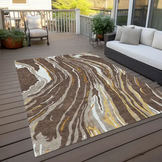 Brown Beige And Ivory Abstract Washable Indoor Outdoor Area Rug Photo 9