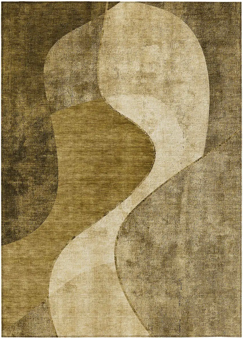 Brown Beige And Ivory Abstract Washable Indoor Outdoor Area Rug Photo 2