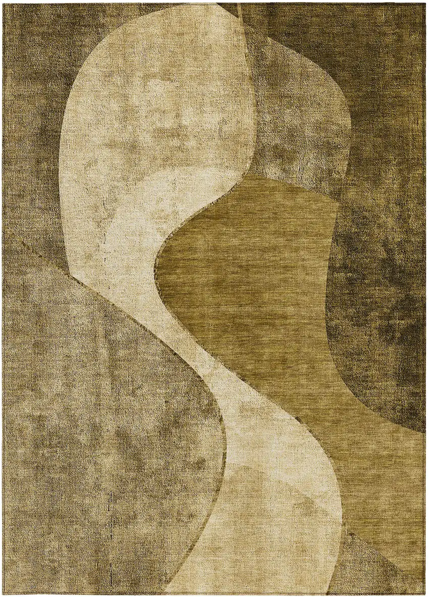 Brown Beige And Ivory Abstract Washable Indoor Outdoor Area Rug Photo 5