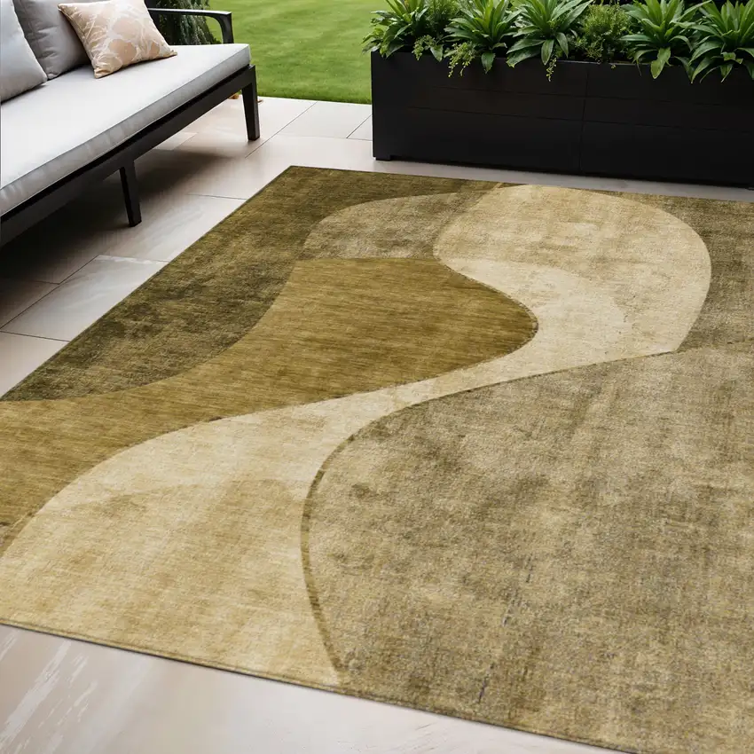 Brown Beige And Ivory Abstract Washable Indoor Outdoor Area Rug Photo 1