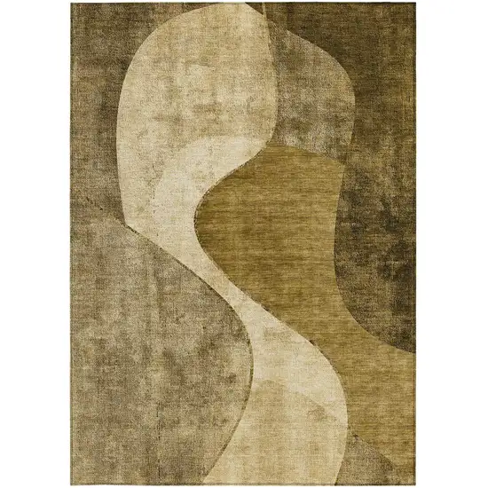 Brown Beige And Ivory Abstract Washable Indoor Outdoor Area Rug Photo 5