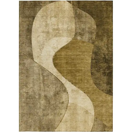 Brown Beige And Ivory Abstract Washable Indoor Outdoor Area Rug Photo 5