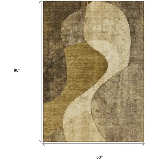 Brown Beige And Ivory Abstract Washable Indoor Outdoor Area Rug Photo 3