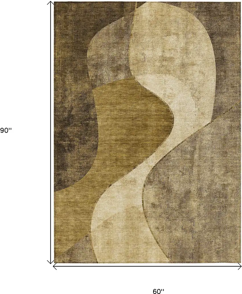 Brown Beige And Ivory Abstract Washable Indoor Outdoor Area Rug Photo 3