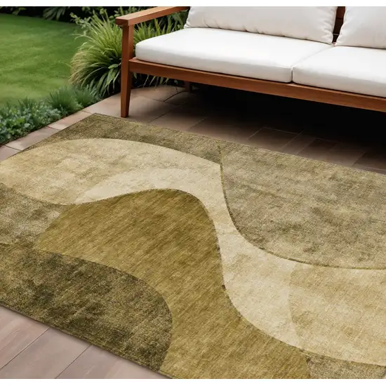 Brown Beige And Ivory Abstract Washable Indoor Outdoor Area Rug Photo 1