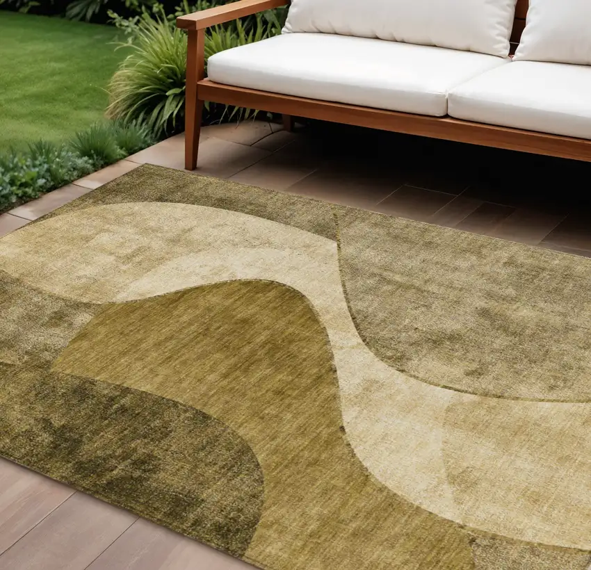 Brown Beige And Ivory Abstract Washable Indoor Outdoor Area Rug Photo 1