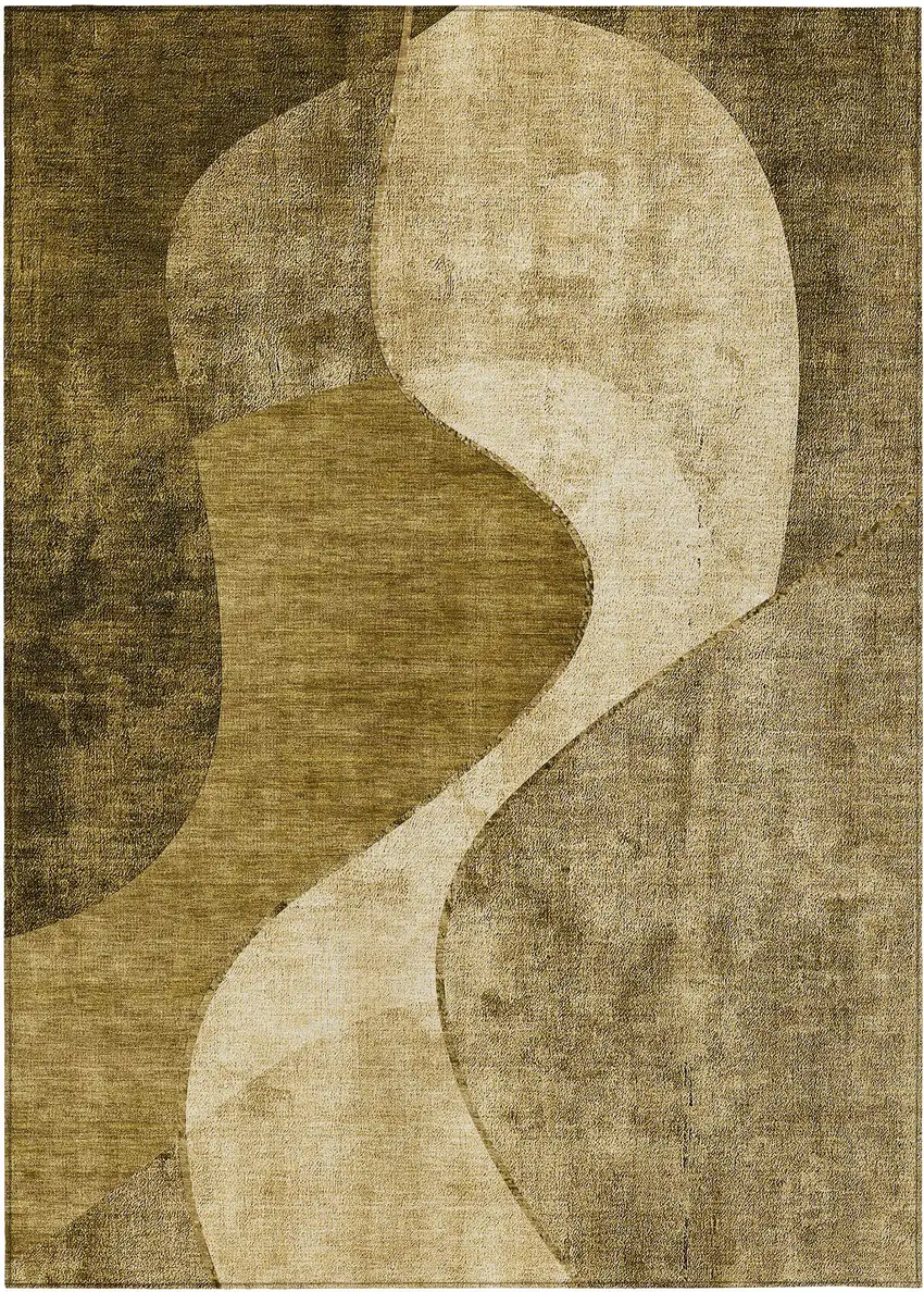 Brown Beige And Ivory Abstract Washable Indoor Outdoor Area Rug Photo 1