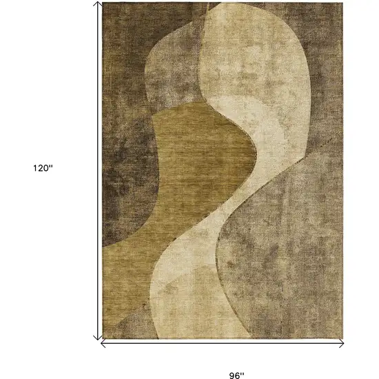 Brown Beige And Ivory Abstract Washable Indoor Outdoor Area Rug Photo 3