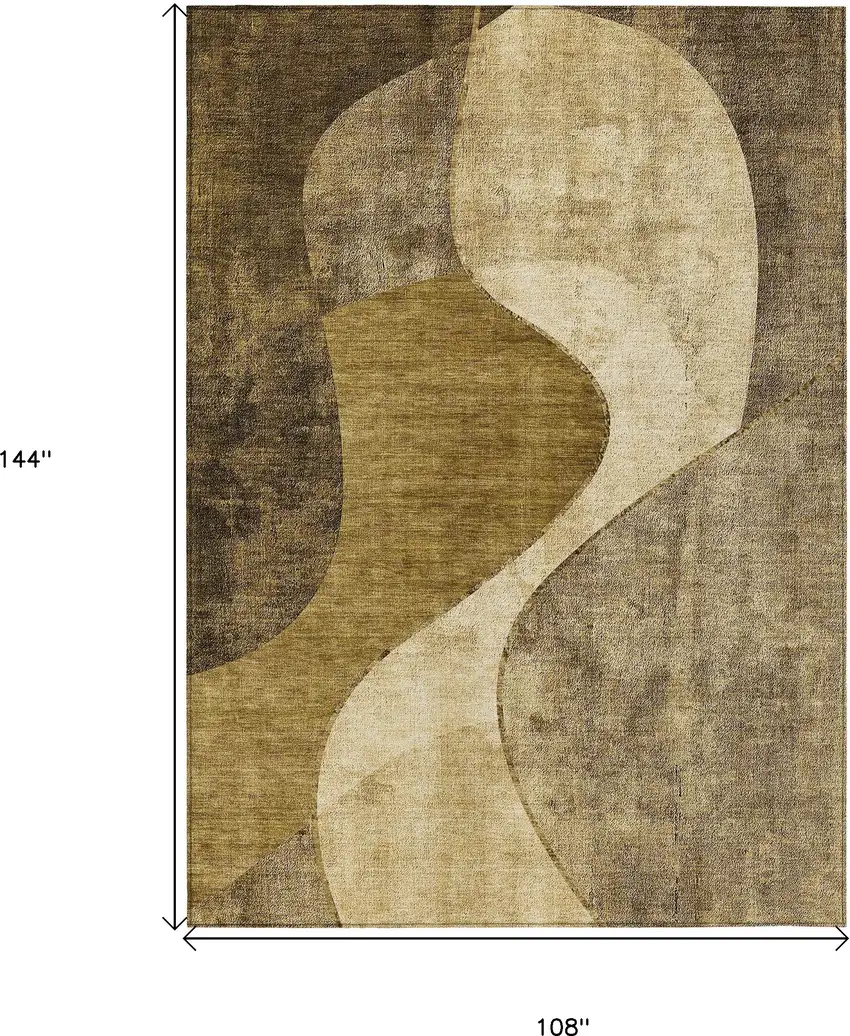 Brown Beige And Ivory Abstract Washable Indoor Outdoor Area Rug Photo 3