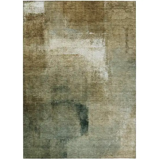 Brown Beige And Ivory Abstract Washable Indoor Outdoor Area Rug Photo 2
