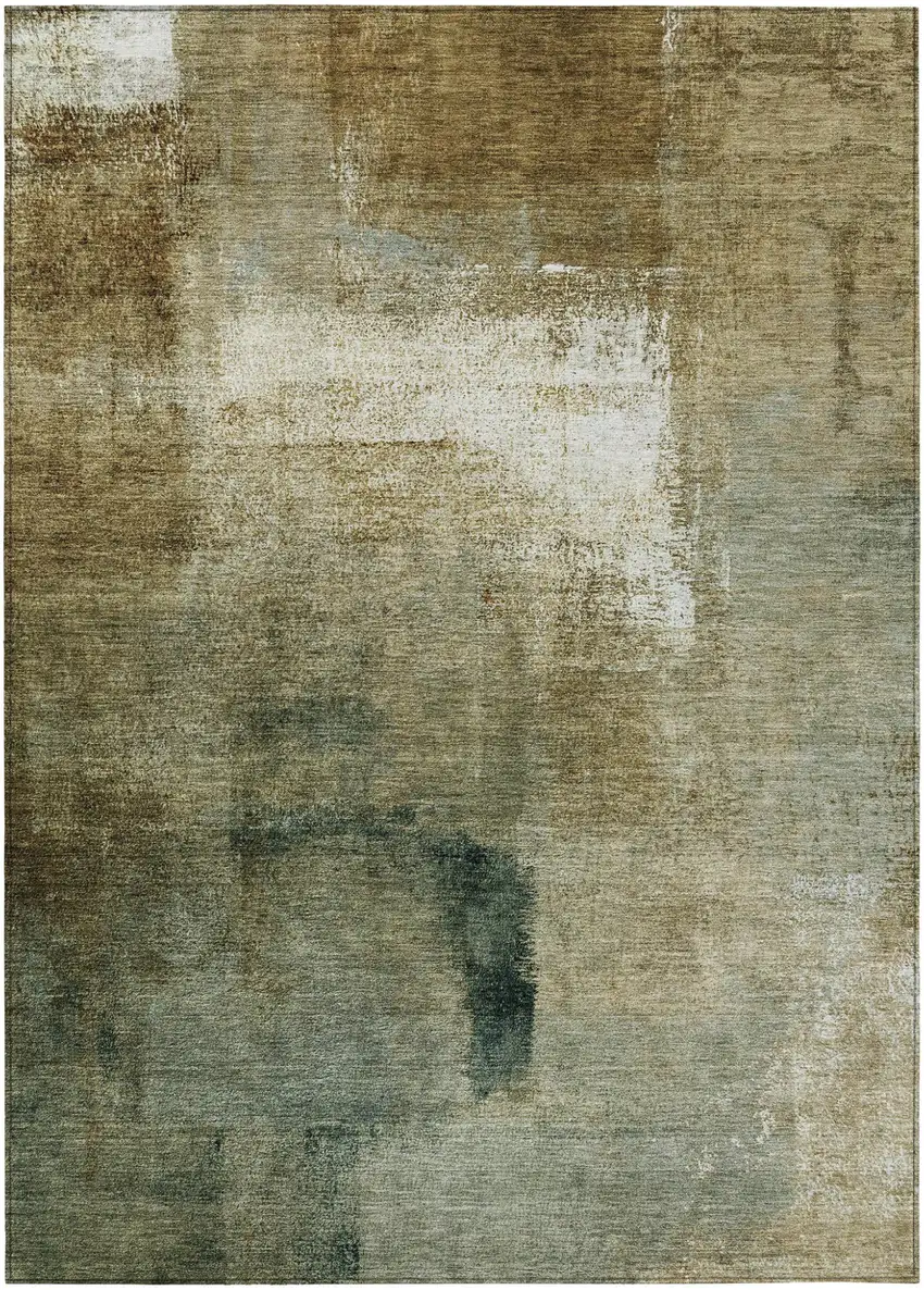 Brown Beige And Ivory Abstract Washable Indoor Outdoor Area Rug Photo 2