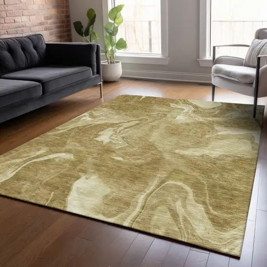Brown Beige And Ivory Abstract Washable Indoor Outdoor Area Rug Photo 9