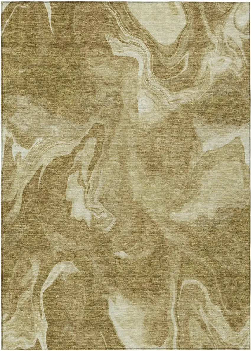 Brown Beige And Ivory Abstract Washable Indoor Outdoor Area Rug Photo 2