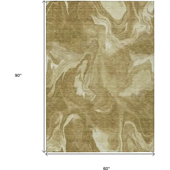 Brown Beige And Ivory Abstract Washable Indoor Outdoor Area Rug Photo 3