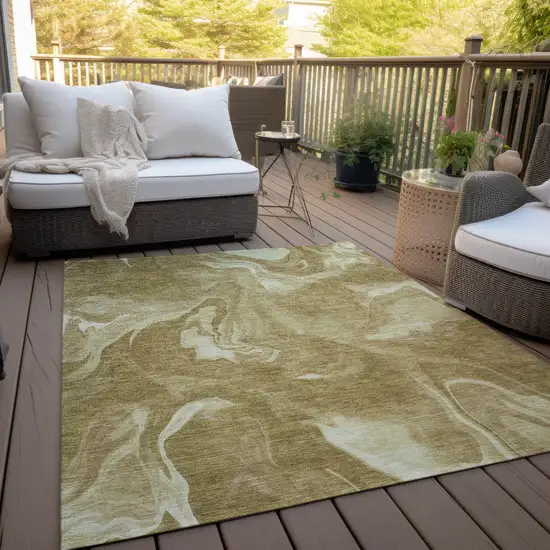 Brown Beige And Ivory Abstract Washable Indoor Outdoor Area Rug Photo 8