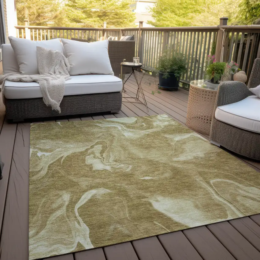 Brown Beige And Ivory Abstract Washable Indoor Outdoor Area Rug Photo 8