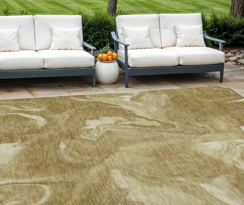 Brown Beige And Ivory Abstract Washable Indoor Outdoor Area Rug Photo 1