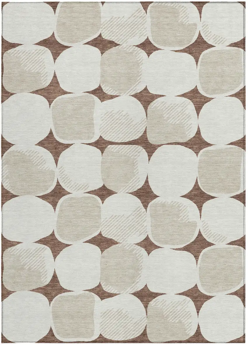 Brown Beige And Ivory Abstract Washable Indoor Outdoor Area Rug Photo 7