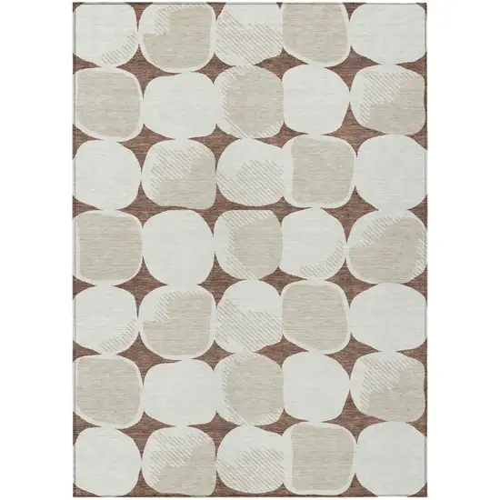 Brown Beige And Ivory Abstract Washable Indoor Outdoor Area Rug Photo 2