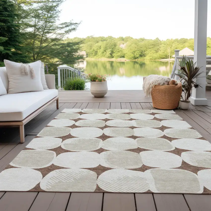 Brown Beige And Ivory Abstract Washable Indoor Outdoor Area Rug Photo 8