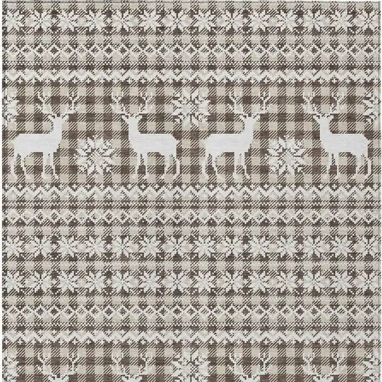 Brown Beige And Ivory Animal Print Washable Indoor Outdoor Area Rug Photo 3
