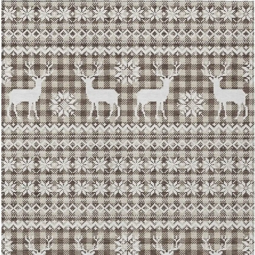 Brown Beige And Ivory Animal Print Washable Indoor Outdoor Area Rug Photo 3