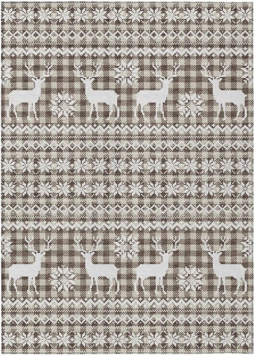 Brown Beige And Ivory Animal Print Washable Indoor Outdoor Area Rug Photo 1