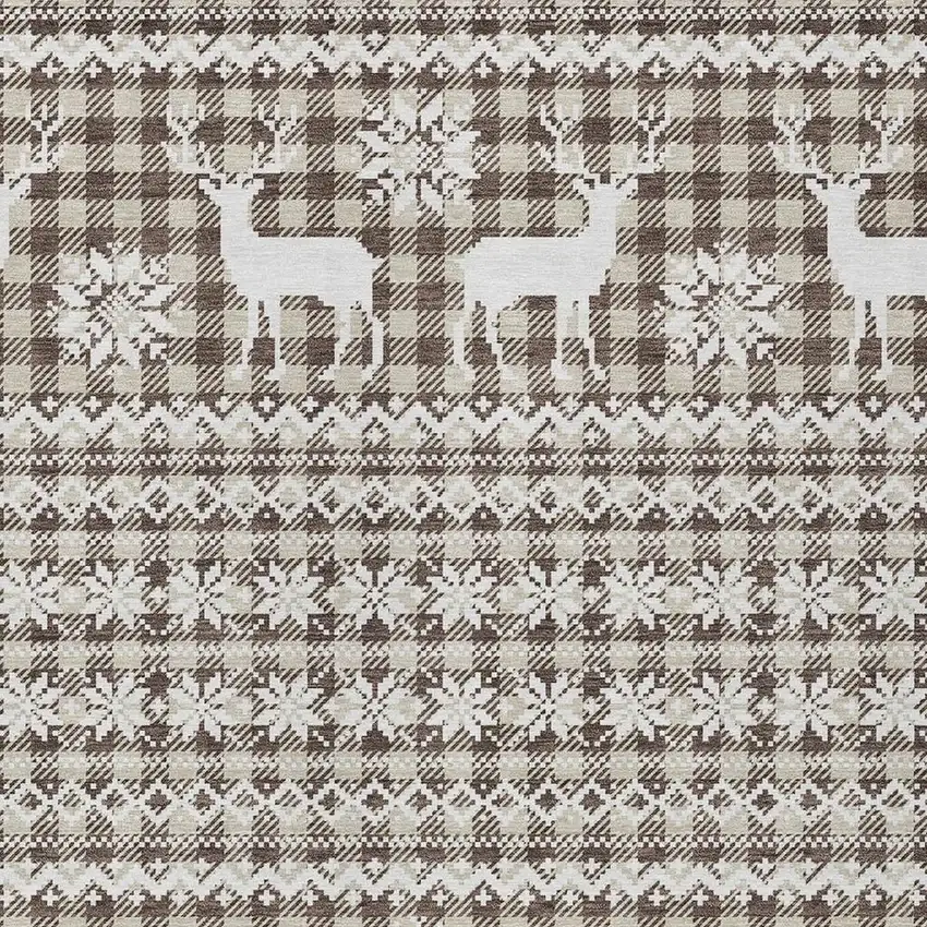 Brown Beige And Ivory Animal Print Washable Indoor Outdoor Area Rug Photo 4