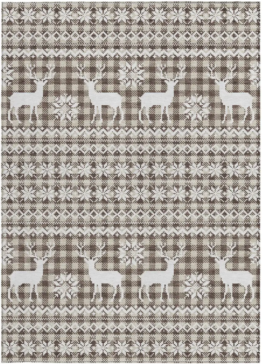 Brown Beige And Ivory Animal Print Washable Indoor Outdoor Area Rug Photo 3