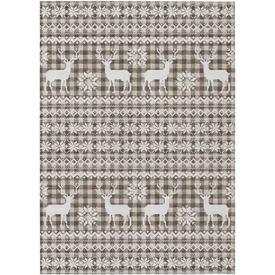 Brown Beige And Ivory Animal Print Washable Indoor Outdoor Area Rug Photo 1