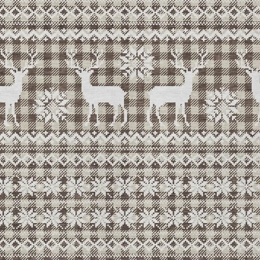 Brown Beige And Ivory Animal Print Washable Indoor Outdoor Area Rug Photo 4