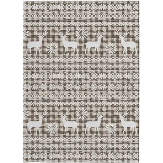 Brown Beige And Ivory Animal Print Washable Indoor Outdoor Area Rug Photo 3