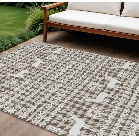 Brown Beige And Ivory Animal Print Washable Indoor Outdoor Area Rug Photo 2